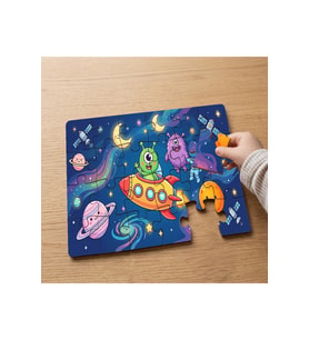 Uzayda Sevimli Canavarlar Tasarımlı 24 Parça Ahşap Çocuk Puzzle