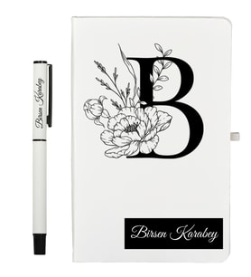 Öğretmene Hediye Kişiye Özel Hazırlanmış Beyaz Defter ve Kalem Seti