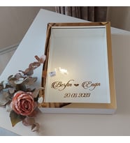25X35 BEYAZ-GOLD LEDLİ DERİN ANI ÇERÇEVESİ- NİŞAN SÖZ GÜLLERİNİZ İÇİN ÇERÇEVELER