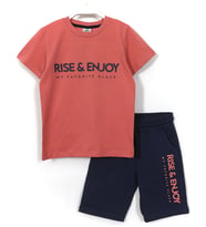 Rise Enjoy Slogan Baskılı Erkek Çocuk Yazlık 2'li Takım 8-15 Yaş Mercan
