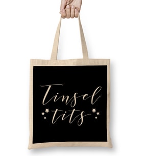 Christmas Tinsel Tits Slogan Bez Çanta Uzun Saplı