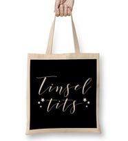 Christmas Tinsel Tits Slogan Bez Çanta Uzun Saplı