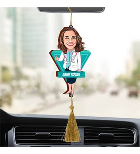 Kişiye Özel Doktor Kadın Ahşap Dikiz Ayna Araba Süsü