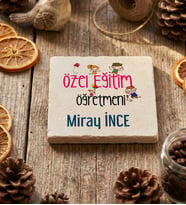 Kişiye Özel Özel Eğitim Öğretmeni Bardak Altlığı Öğretmenler Günü Hediyesi (Krem)