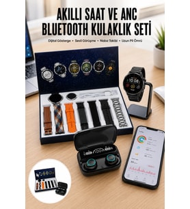 Ucuz Kaliteli Yeni Nesil 7 Kordonlu Akıllı Saat Ve Kablosuz Bluetooth Kulaklık Anc Özelliği
