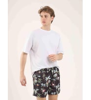 Dufy Siyah Erkek Çiçek Desenli Mayo - 86573