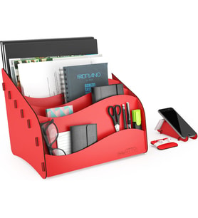 Masaüstü Organizer A4 Kağıt Kalemlikli Evrak Rafı Mini Kitaplık (Kırmızı)