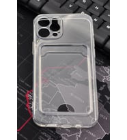 iPhone 12 Pro Uyumlu Kredi Kartlıklı Şeffaf Kılıf Kamera Korumalı (Renksiz)