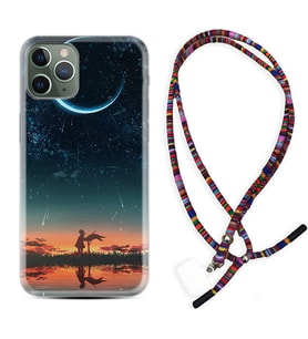 Apple iPhone 11 12 13 14 Pro Max Kılıf Boyun Asklı Rasta Silikon Ay ve Kız 1720