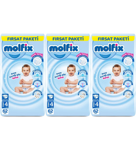 Molfix Bebek Bezi Beden:4 (7-14KG) Maxi 186 Adet Aylık Fırsat Pk