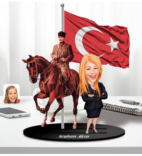 BK Gift Kişiye Özel Atatürk ve Kadın Öğretmen Temalı 2 Katmanlı Karikatürlü Ahşap Biblo- 1, Öğretmene Hediye, Öğretmenler Günü, 100. Yıl Hediyesi