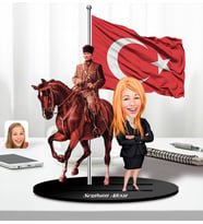 BK Gift Kişiye Özel Atatürk ve Kadın Öğretmen Temalı 2 Katmanlı Karikatürlü Ahşap Biblo- 1, Öğretmene Hediye, Öğretmenler Günü, 100. Yıl Hediyesi
