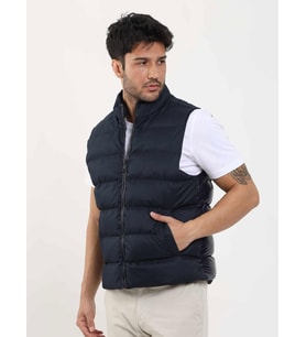 Lacivert Erkek Regular Fit Düz Fermuarlı Dik Yaka Şişme Yelek Mont