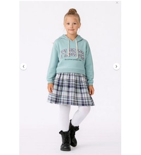 Kız Çocuk Sweatshirt Görünümlü Ekose Desenli Elbise-1710-M-