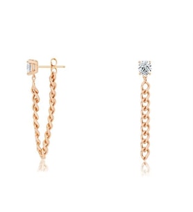 Diamond Line-Gülaylar Sarı Altın 14 Ayar Sallantılı Zincirli Küpe