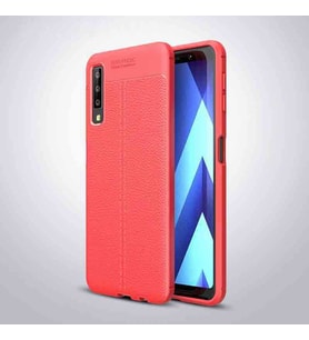 Samsung Galaxy A7 2018 Kılıf Deri Tarzı Niss Silikon Case (Kırmızı)