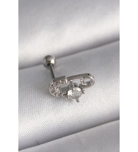 316L Çelik Gümüş Renk Zirkon Taşlı Toplu İğne Tragus Piercing