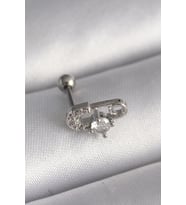 316L Çelik Gümüş Renk Zirkon Taşlı Toplu İğne Tragus Piercing