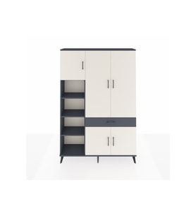 Arges Dolap 8 Raflı Tek Çekmeceli 5 Kapaklı 132x30x195 Antrasit-Aytaşı/Antrasit