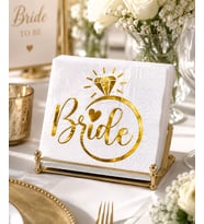 Bride Yüzük Model Varak Baskılı Peçete 20 Parça Beyaz Gold Bekarlığa Veda Masa Süsü
