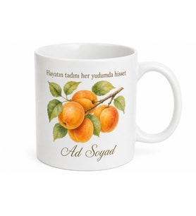 Kayısı Temalı Baskılı Kupa Bardak Özel Tasarım Hediye Porselen Mug