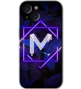 İphone 15 Plus Kılıf HD Desen Baskılı Kılıf - Dark Neon Yaprak M Harfi