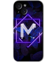 İphone 15 Plus Kılıf HD Desen Baskılı Kılıf - Dark Neon Yaprak M Harfi