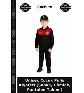 Unisex Çocuk Polis Kıyafeti (Şapka, Gömlek, Pantolon Takımı) Hatıra Hediyesi Rol Yapma Gösteri Ürünü