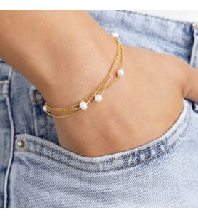 925 Ayar Gold Zincir Model Küre İnci Detaylı Gümüş Kadın Bileklik