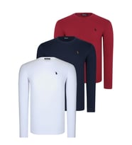 ÜÇLÜ SET T8588 DEWBERRY YUVARLAK YAKA ERKEK SWEATSHIRT-BEYAZ-LACİVERT-BORDO