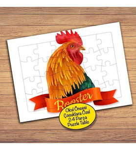 Rooster -Sevimli Horoz 24 Parça Çocuklara Özel Yapboz Tablo-14464