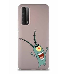 Huawei Y7A Soft Premier Kapak Plankton Tasarımlı Silikon Kılıf - Pudra (Şeffaf)