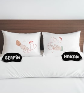 BK Gift Kişiye Özel Sevgili Tasarımlı Pamuklu Yastık Kılıfı ve Göz Bandı Çift Uyku Seti-12, Tasarım Ev Tekstili, Uyku Bandı, Ev Hediyesi