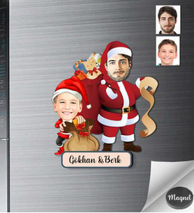 Kişiye Özel Yılbaşı Baba Çocuk Ahşap Magnet -3