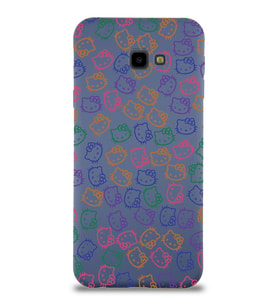 Samsung Galaxy J4 Plus Uyumlu Lansman Kılıf Hello Kitty Tasarımlı İçi Kadife Kapak-Petrol Mavisi (Şeffaf)