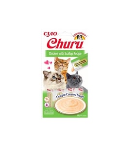 CIAO Churu Cream Tavuklu ve Deniz Taraklı Krema Kedi Ödül Maması 14 Gr (4'lü)