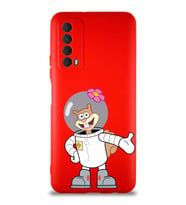 Huawei P Smart 2021 Soft Premier Kapak Sandy Tasarımlı Silikon Kılıf - Kırmızı (Şeffaf)
