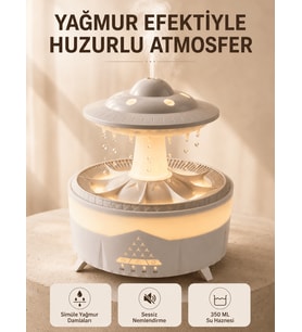UFO Tasarımlı 350 ML Ha Nemlendirici Renkli Ortam Işığı Yağmur Efektli Difüzör