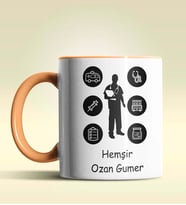 Kişiye Özel Hemşir Silüet (Bay) 2 Tasarımlı Turuncu Kupa Bardak (Turuncu)