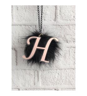 Pleksi Araba Ayna Süsü 7cm "H" Harfi Rosegold Ponponlu (Renk Seçeneği)