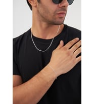 2mm Figaro 925 Ayar Gümüş Erkek Zincir Kolye Bileklik Set Ves-8501