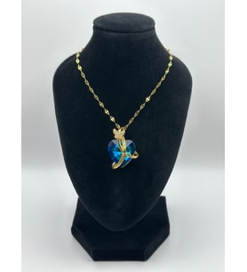 Arnes Jewelry Çelik Zirkon Taşlı Kalpli Kelebekli Kolye (Gold)