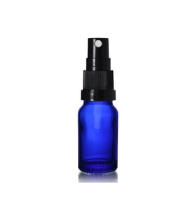 20ml mavi cam, siyah sprey başlıklı şişe, 24 adet, cam şişe, sprey şişesi, ecza şişesi, dropper şişe, medikal şişe