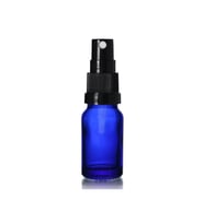 20ml mavi cam, siyah sprey başlıklı şişe, 24 adet, cam şişe, sprey şişesi, ecza şişesi, dropper şişe, medikal şişe