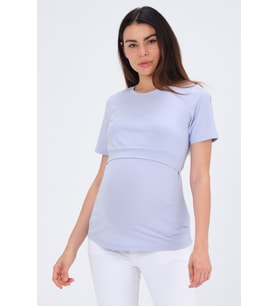 Busa Hamile Emzirme Detaylı Kısa Kollu T-Shirt Lila