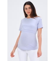 Busa Hamile Emzirme Detaylı Kısa Kollu T-Shirt Lila