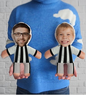 BK Gift Kişiye Özel Siyah Beyaz Taraftar 2'li Baba&Oğul-Kız Futbolcu Bebek Yastık-1, Taraftar Hediyesi, Babalar Günü Hediyesi