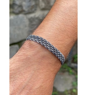 Kazaziye El Örgüsü Gümüş Bileklik BIL2013 : Gümüş - 20 cm : Gümüş - 21 cm : Gümüş - 18 cm (Siyah)