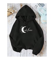 Unisex Ciel Lune Baskılı Oversize Baskılı Kapşonlu Sweatshirt 3 Iplik (Siyah)