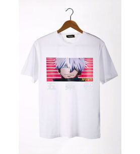 Unisex Beyaz Bisiklet Yaka Önü Anime Baskılı Oversize T-Shirt 22Y-3400762-64-1